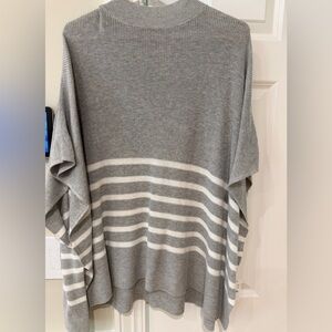J. Crew Gray and White Striped Women's Poncho Sweater